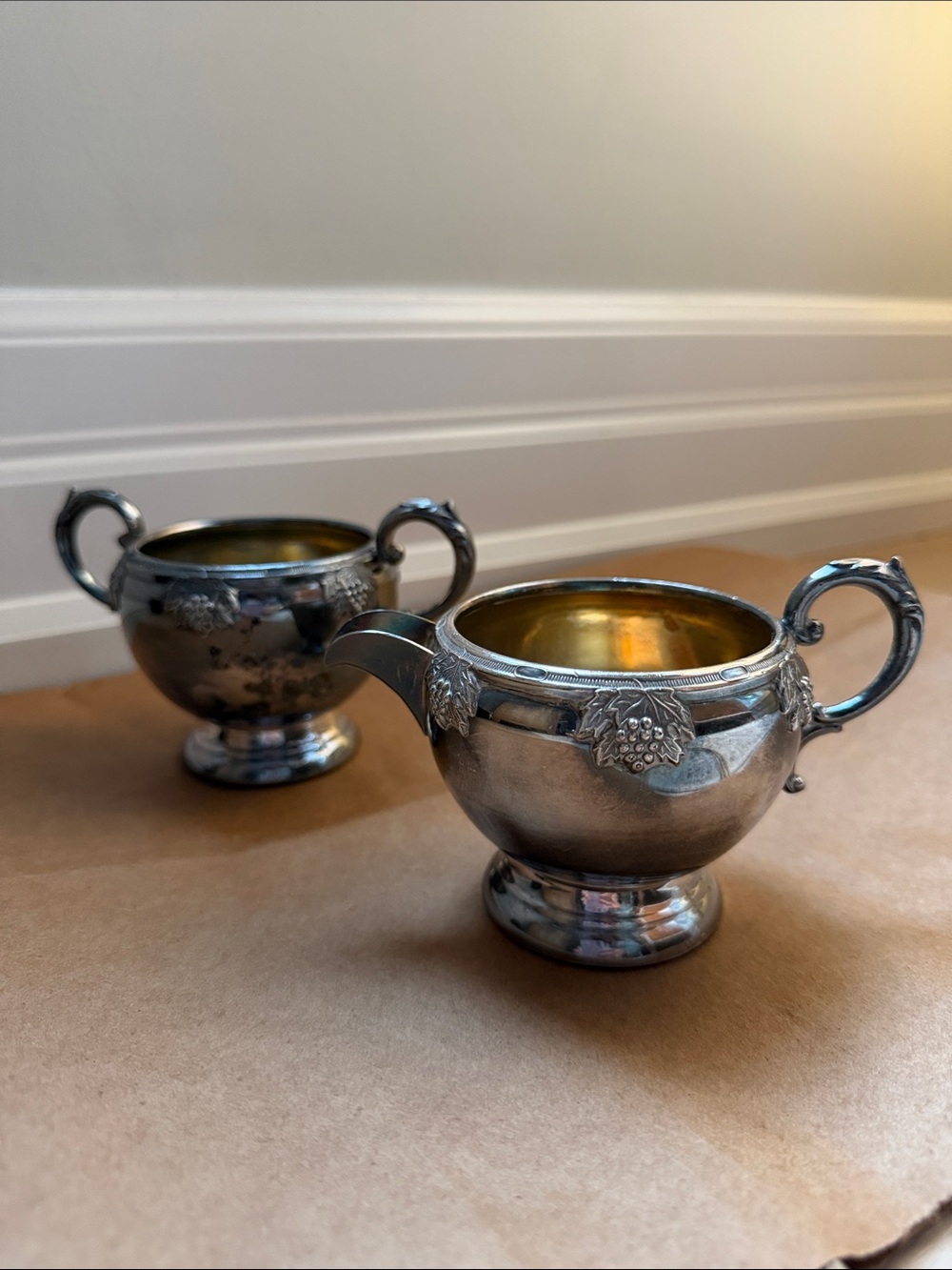 Silver-Tone Creamer and Sugar Set with Gold Interior - Elegant Serveware